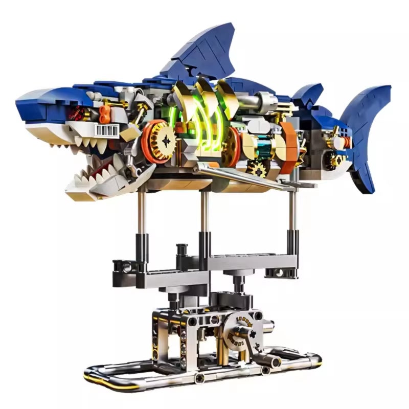 Shark Building Model: 687+ Pcs Luminous Semi Mechanical Block - Ingenious Internal Gear Design Puzzle Assembly Toy for Skill Development And Spatial Thinking Training - Image 1
