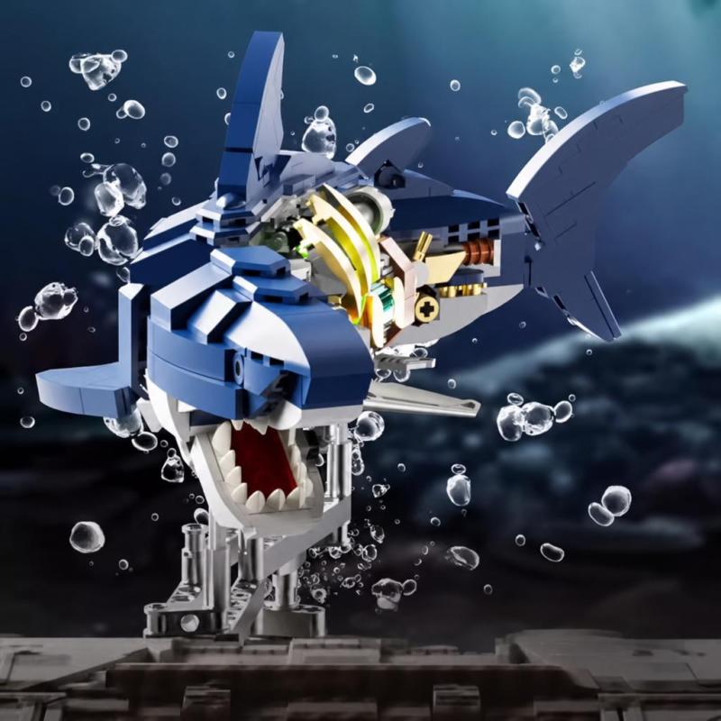 Shark Building Model: 687+ Pcs Luminous Semi Mechanical Block - Ingenious Internal Gear Design Puzzle Assembly Toy for Skill Development And Spatial Thinking Training - Image 5