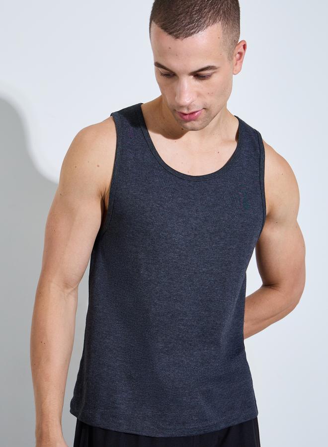 Styli Charcoal Solid Round Neck Ribbed Vest - Image 1