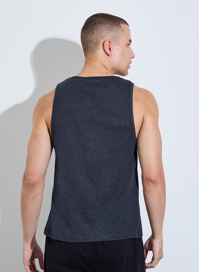 Styli Charcoal Solid Round Neck Ribbed Vest - Image 5