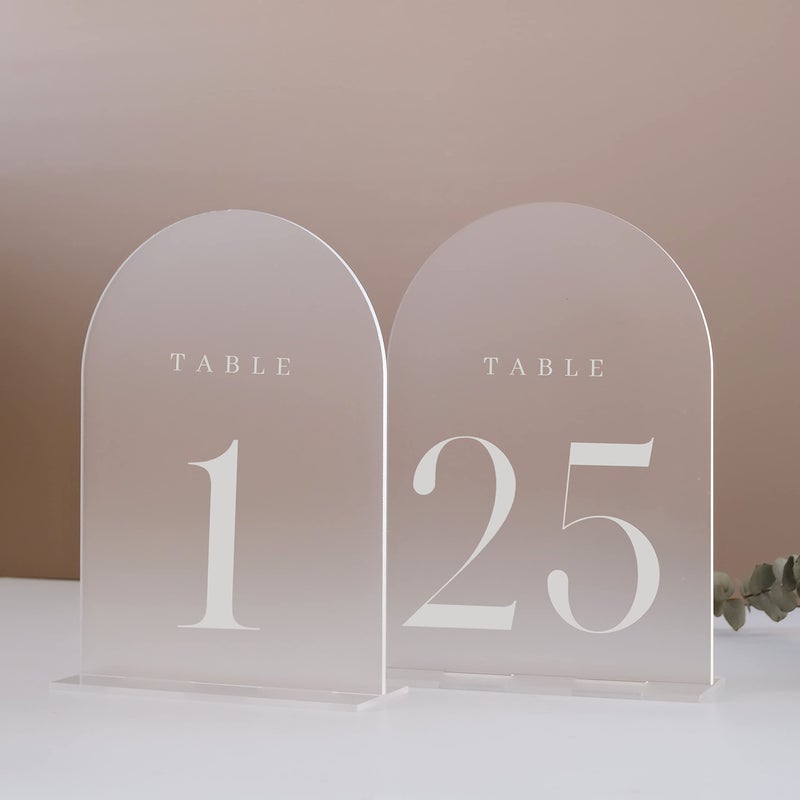 JINMURY Frosted Arch Table Numbers for Wedding 25 Pack 5x7 Frosted Arch Acrylic Signs with Stand Acrylic Table Numbers 125 Perfect for Wedding Reception