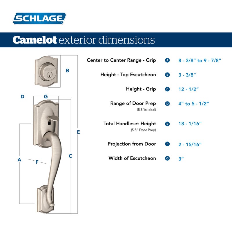 Schlage F60 V CAM 619 ACC Camelot Front Entry Handleset with Accent Lever, Deadbolt Keyed 1 Side, Satin Nickel - Image 3