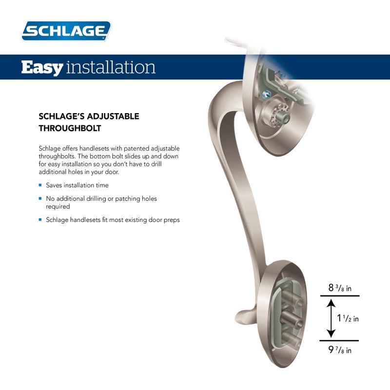 Schlage F60 V CAM 619 ACC Camelot Front Entry Handleset with Accent Lever, Deadbolt Keyed 1 Side, Satin Nickel - Image 2