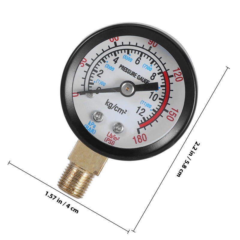 Back Mount Pressure Gauge 0 12kg Brass Fittings For Air Compressor Industrial Use - Image 3
