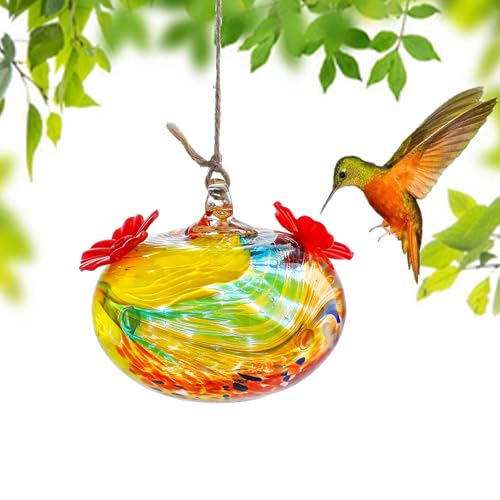 KRISININE 3inch Hand Blown Glass Hummingbird Feeders for Outdoors with 2 Feeding Ports Leak Proof Small Glass Humming Bird Feeder for Window Garden Patio Decoration - Image 1