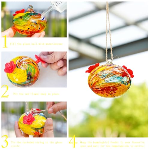 KRISININE 3inch Hand Blown Glass Hummingbird Feeders for Outdoors with 2 Feeding Ports Leak Proof Small Glass Humming Bird Feeder for Window Garden Patio Decoration - Image 4