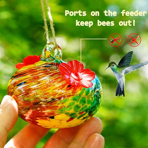 KRISININE 3inch Hand Blown Glass Hummingbird Feeders for Outdoors with 2 Feeding Ports Leak Proof Small Glass Humming Bird Feeder for Window Garden Patio Decoration - Image 5