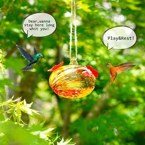 KRISININE 3inch Hand Blown Glass Hummingbird Feeders for Outdoors with 2 Feeding Ports Leak Proof Small Glass Humming Bird Feeder for Window Garden Patio Decoration - Image 3