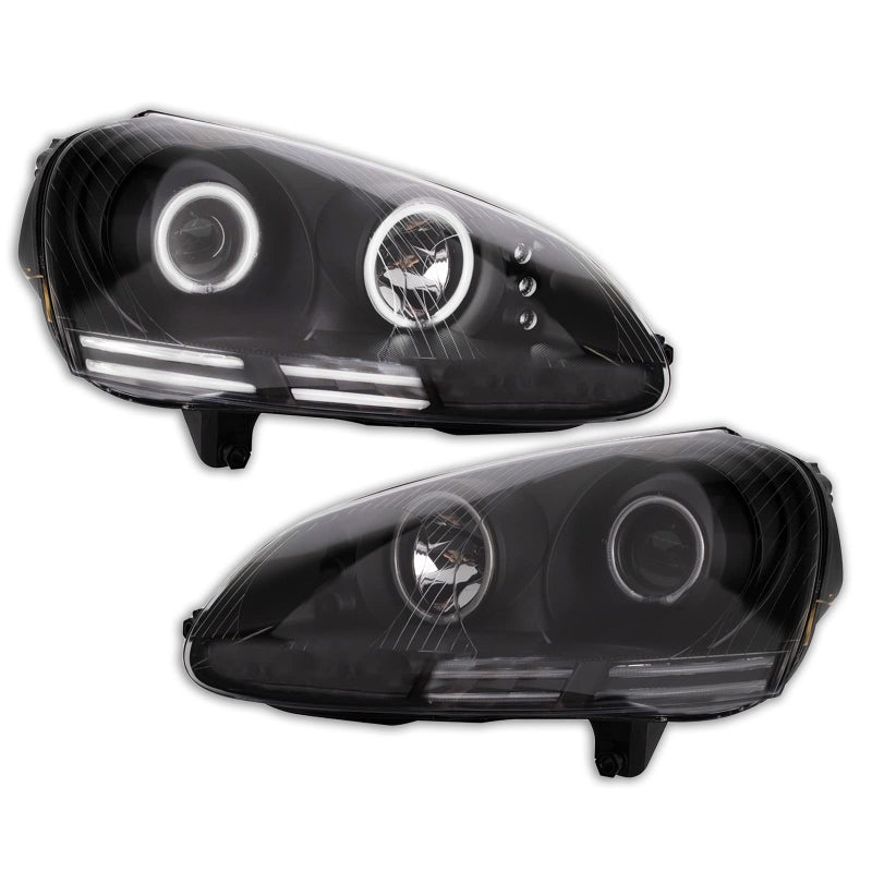 TRQ 2 Piece Headlight Assembly Set Performance LED Halo Black Bezel Driver Passenger Side Compatible with Volkswagen Jetta 20052010 VW2502127 VW2503127