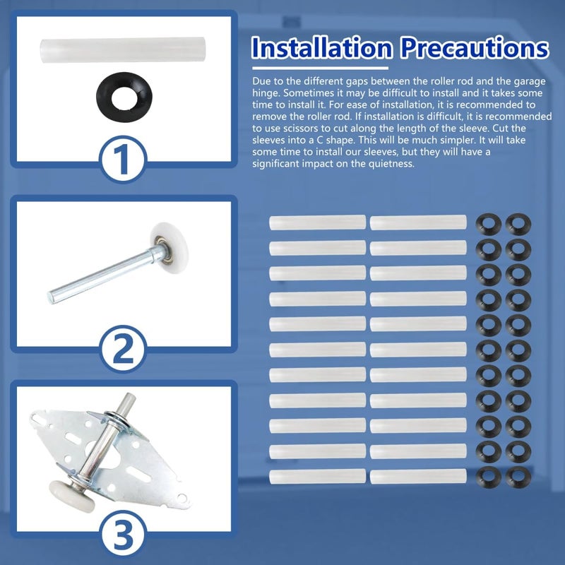 Individual & group usable 22pcs Garage Door Hinge Quiet Roller Sleeves 11mm ID 80mm Length Roller Shaft Nuts Bearing Gaskets for Most Garage Doors Carefully engineered build - Image 4