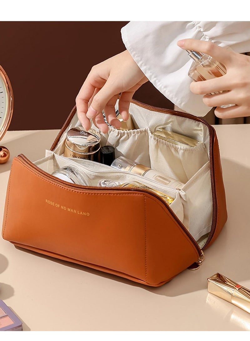 Portable Multifunctional Easy Carry Zipper Cosmetic Bag Travel Organizer Brown - Image 2