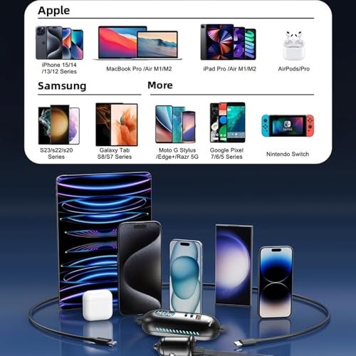 Stellar Drive XC-13 112W Car Charger Fast Charging, 5-in-1 USB C & USB A Multi Port with 1.5M Extension Cable, QC3.0 Super Fast Car Phone Charger for iPhone Android iPad – Space Gray - Image 4