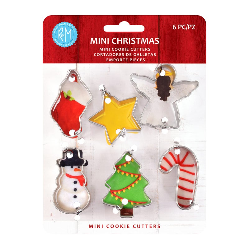RM International Mini Christmas Cookie Cutters Snowman Stocking Star Candy Cane Tree Angel 6Piece Set