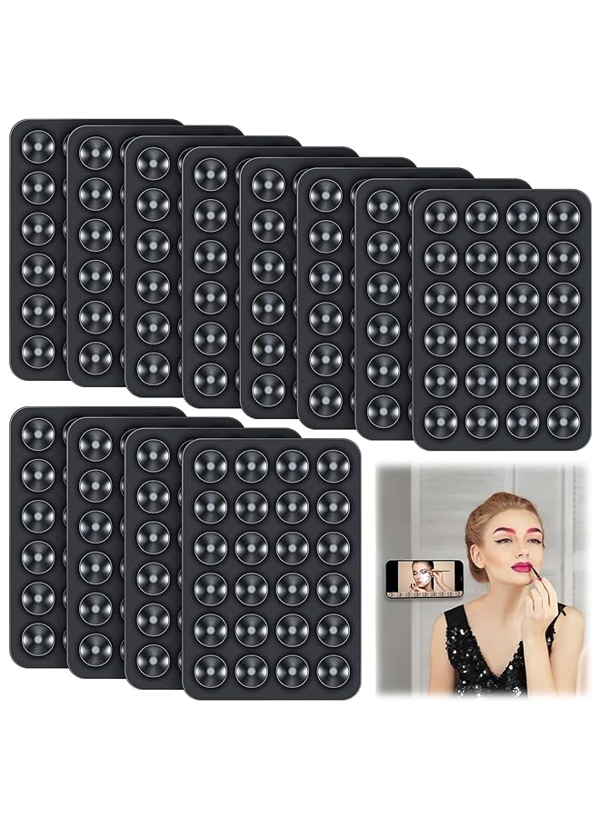 Excefore 12 Pcs Phone Suction Mat Non Slip Phone Suction Cup Mat Adhesive Phone Accessory Holder Suitable For Home Kitchen Mirror Bathroom Black - Image 1