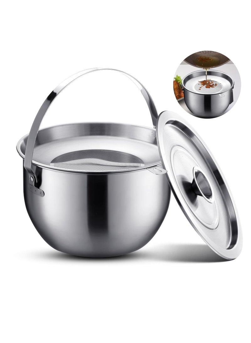 SYOSI Stainless Steel Jumbo Grease Container, With Strainer and Deep Fryer Basket 304 Stainless Steel Oil Filter Storage Extra Large Capacity Can for Kitchen Indoor Cooking (2.8L ) - Image 1