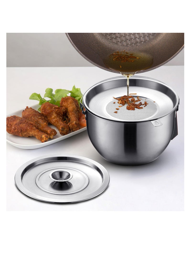 SYOSI Stainless Steel Jumbo Grease Container, With Strainer and Deep Fryer Basket 304 Stainless Steel Oil Filter Storage Extra Large Capacity Can for Kitchen Indoor Cooking (2.8L ) - Image 3