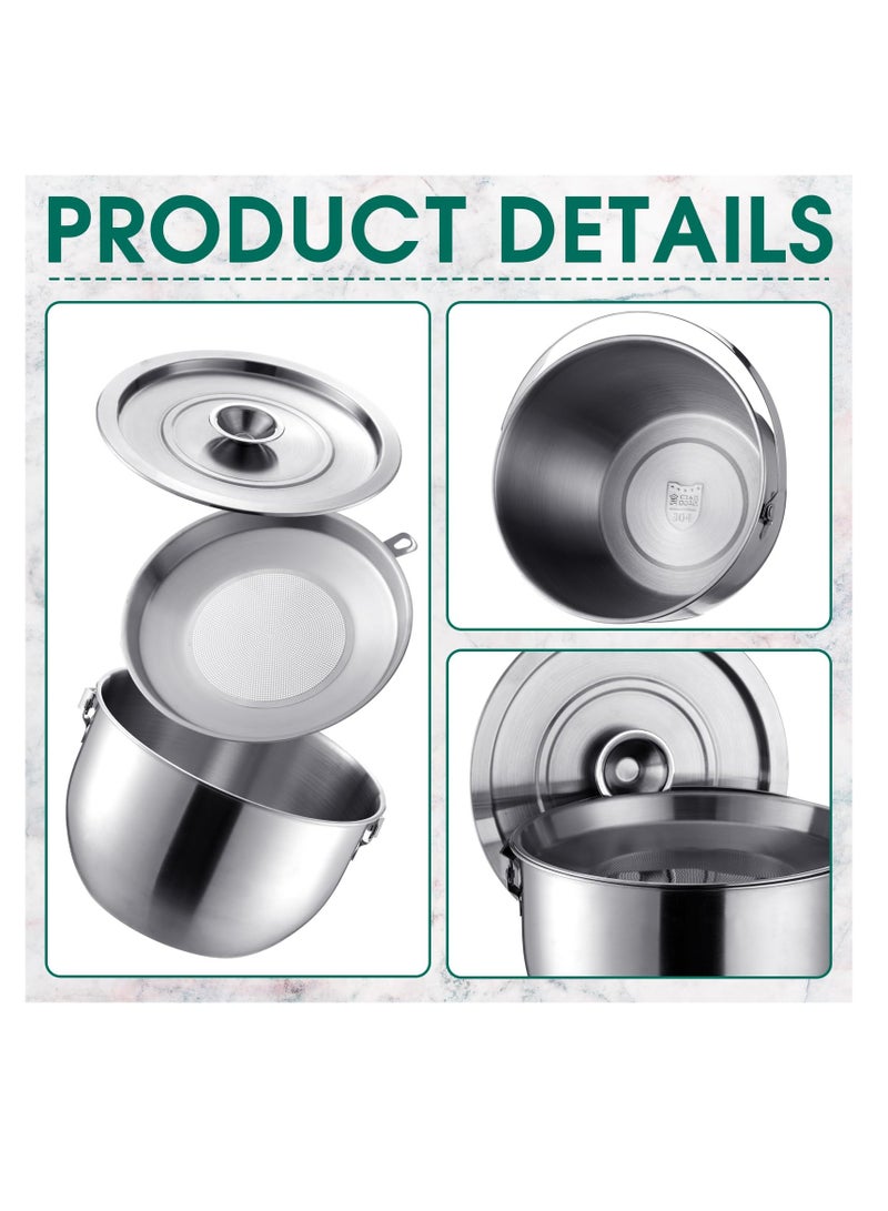 SYOSI Stainless Steel Jumbo Grease Container, With Strainer and Deep Fryer Basket 304 Stainless Steel Oil Filter Storage Extra Large Capacity Can for Kitchen Indoor Cooking (2.8L ) - Image 4