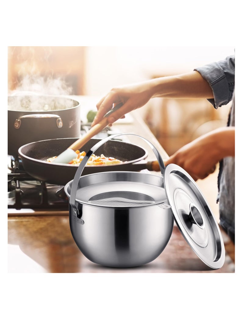 SYOSI Stainless Steel Jumbo Grease Container, With Strainer and Deep Fryer Basket 304 Stainless Steel Oil Filter Storage Extra Large Capacity Can for Kitchen Indoor Cooking (2.8L ) - Image 5