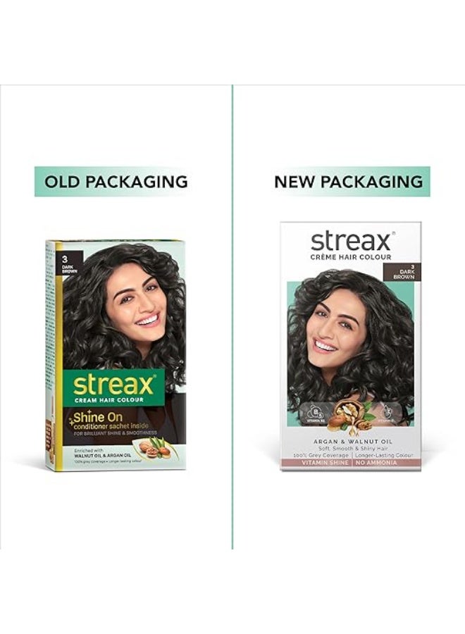 Streax Women's Crème Permanent Hair Colour - 3 Dark Brown Hair Color, 100% Grey Coverage,Ammonia Free Hair Color, Long Lasting Hair Colour, Colourant Tube 60G, Developer Bottle 60Ml, Conditioner 20G - Image 2