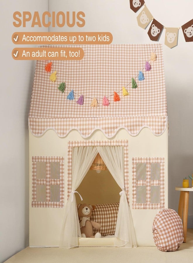 Senodeer Kids Play Tent Indoor: with Brown Checkered, Mat, Rainbow Tissue Garland, Star Lights - Toddler Girl Tent Indoor Playhouse for Toddlers Kids Toys for Boy Girl Birthday Gift for Kids - Image 4