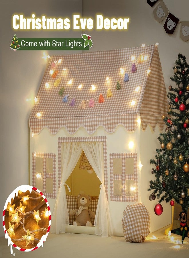 Senodeer Kids Play Tent Indoor: with Brown Checkered, Mat, Rainbow Tissue Garland, Star Lights - Toddler Girl Tent Indoor Playhouse for Toddlers Kids Toys for Boy Girl Birthday Gift for Kids - Image 3