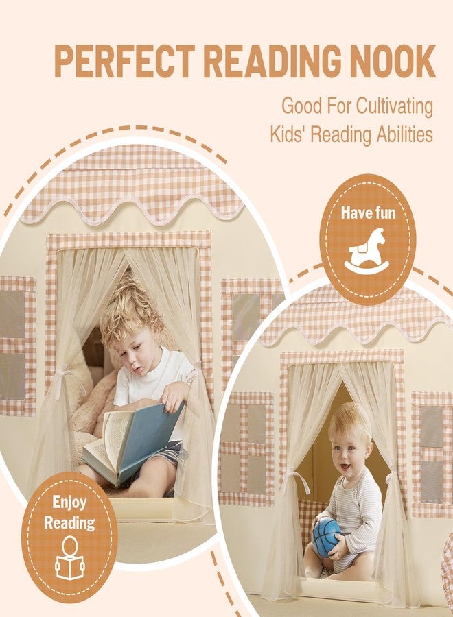 Senodeer Kids Play Tent Indoor: with Brown Checkered, Mat, Rainbow Tissue Garland, Star Lights - Toddler Girl Tent Indoor Playhouse for Toddlers Kids Toys for Boy Girl Birthday Gift for Kids - Image 5
