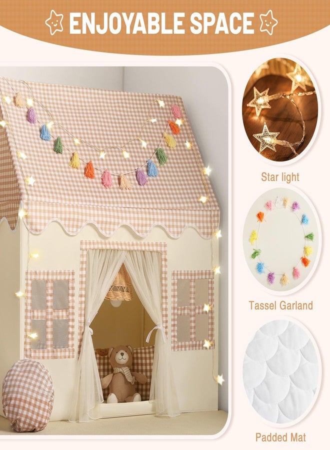 Senodeer Kids Play Tent Indoor: with Brown Checkered, Mat, Rainbow Tissue Garland, Star Lights - Toddler Girl Tent Indoor Playhouse for Toddlers Kids Toys for Boy Girl Birthday Gift for Kids - Image 2