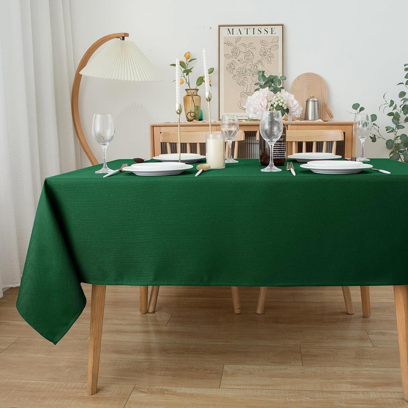 Biscaynebay Textured Fabric Rectangle Table Cloth 90x156 Inch, Hunter Green Water Resistant Tablecloths for Dining, Kitchen, Wedding and Parties etc. Machine Washable - Image 2