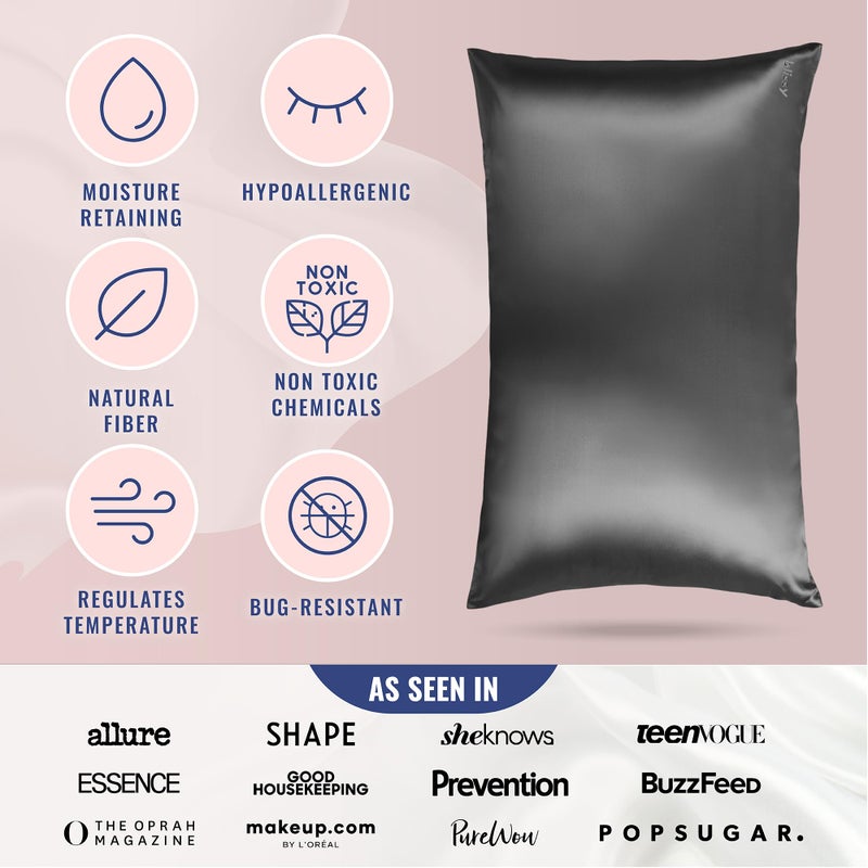 Blissy Silk Pillowcase - 100% Pure Mulberry Silk - 22 Momme 6A High-Grade Fibers - Silk Pillow Cover for Hair & Skin - Regular, Queen & King (Gray, Standard) - Image 5