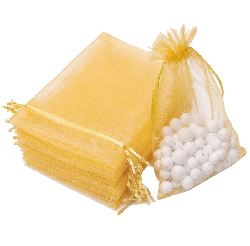 DMS RETAIL DMS RETAIL Plain Net Tissue Transaprent Organza BagsOrganza Return Gift BagsDrawstring Pouches For Wedding GOLDEN 8X10 CMS Pack Of 150 - Image 1