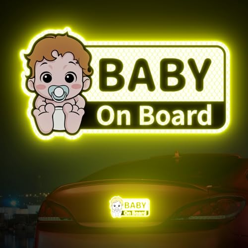 PHIXBEAR Baby On Board Reflective Sticker Baby On Board Signs for car Safety Signs Diamond Strength Yellow 71 x 38 - Image 1