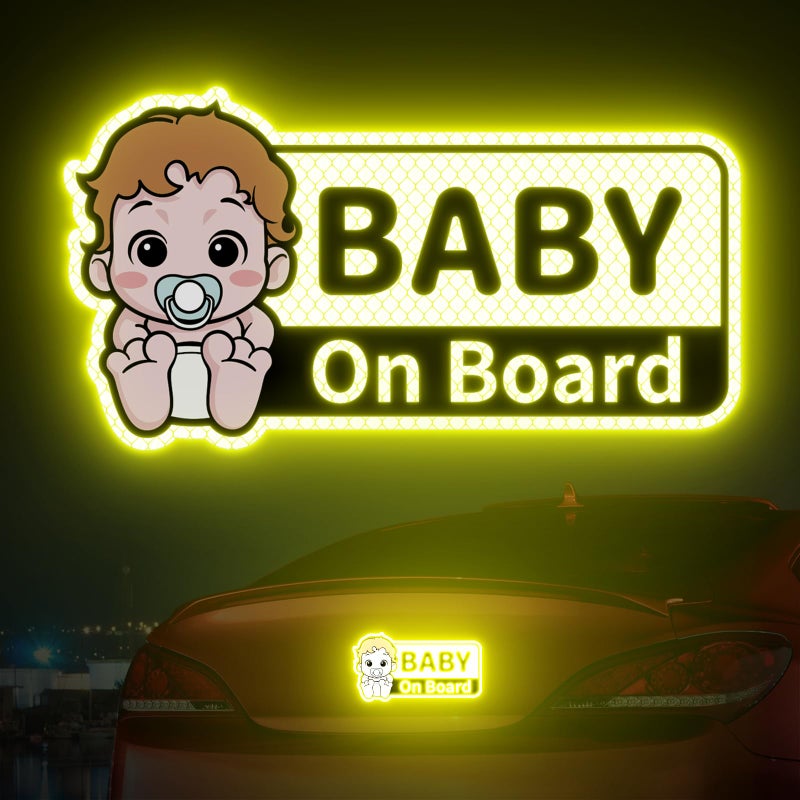 PHIXBEAR Baby On Board Reflective Sticker Baby On Board Signs for car Safety Signs Diamond Strength Yellow 71 x 38 - Image 3