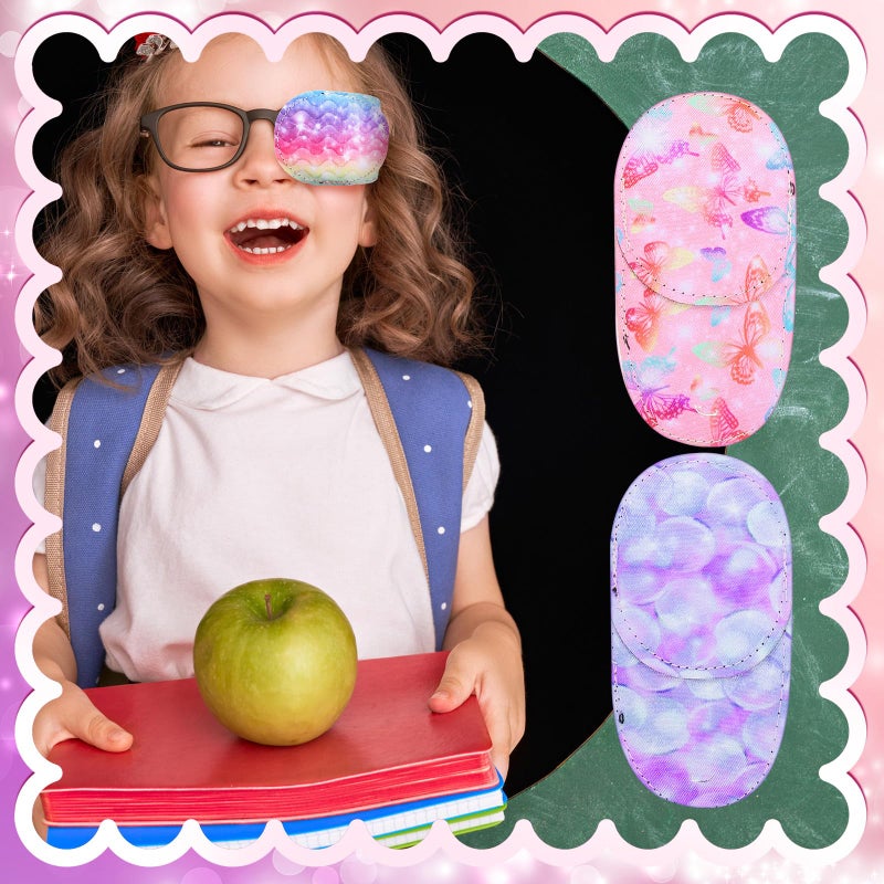 Newcotte Newcotte 12 Pcs Eye Patch for Kids Toddler Reusable Adjustable Girls Boys Eyepatch for Glasses Left or Right Eye Patch, Assorted Patterns(Mermaid)  - Image 5