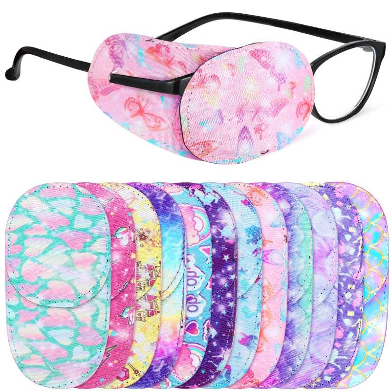 Newcotte Newcotte 12 Pcs Eye Patch for Kids Toddler Reusable Adjustable Girls Boys Eyepatch for Glasses Left or Right Eye Patch, Assorted Patterns(Mermaid)  - Image 1