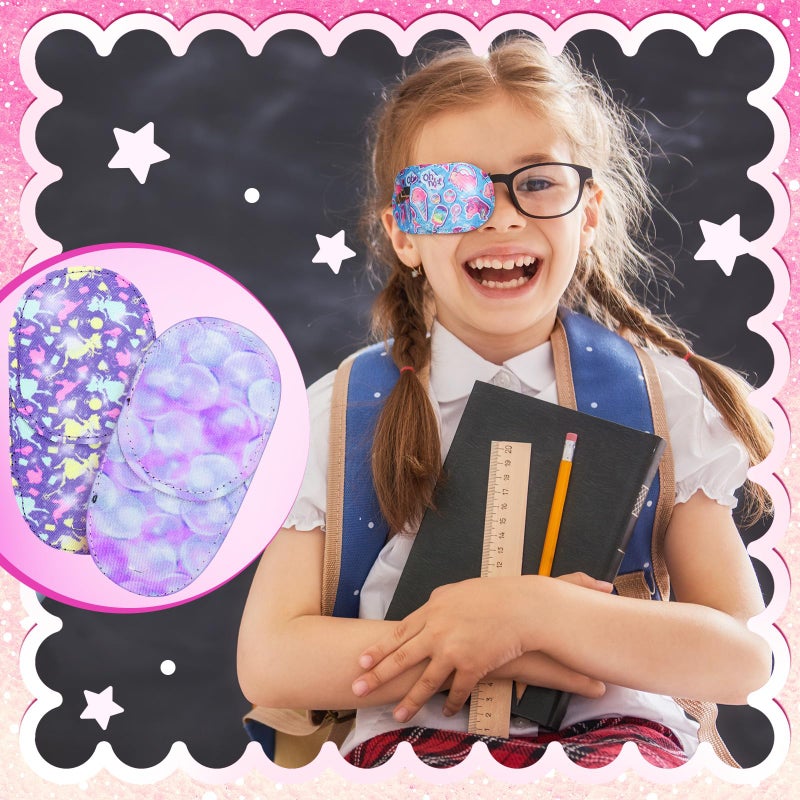 Newcotte Newcotte 12 Pcs Eye Patch for Kids Toddler Reusable Adjustable Girls Boys Eyepatch for Glasses Left or Right Eye Patch, Assorted Patterns(Mermaid)  - Image 2