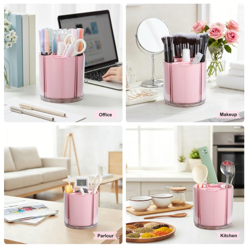 Comix 360Â° Rotating Pen Holder for Desk, Cute Pencil Holder Pen Organizer, Pink Acrylic Pencil Cup Caddy with 5 Slots for Home School Office Supplies - Image 5