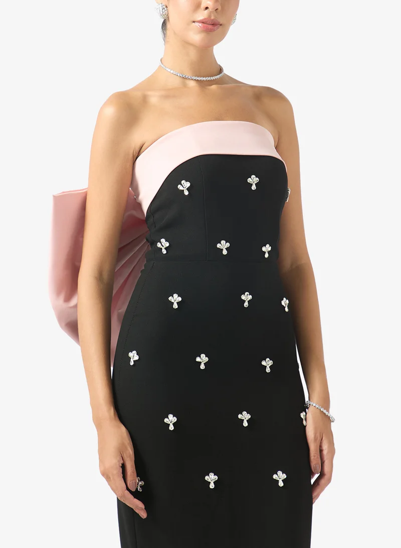 Akadia Fashion  RIBBON BACK CRYSTAL CREPE DRESS for Women | Best Price UAE