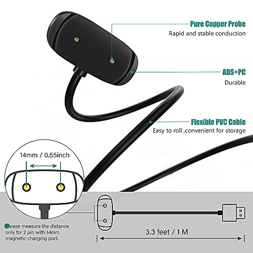 TUSITA Charger Compatible with Amazfit GTR 2, GTR 2e, GTS 2, GTS 2e, GTS2 Mini, Pop, Pop pro, Bip U, T-REX Pro(Not for T-REX), Zepp E, Zepp Z-USB 2 Pins 14mm 0.55in Charging Cable 3.3ft 100cm, Black - Image 4