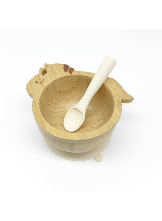 KUYING New Baby Eating Training Bamboo and Wood Bowl Set 