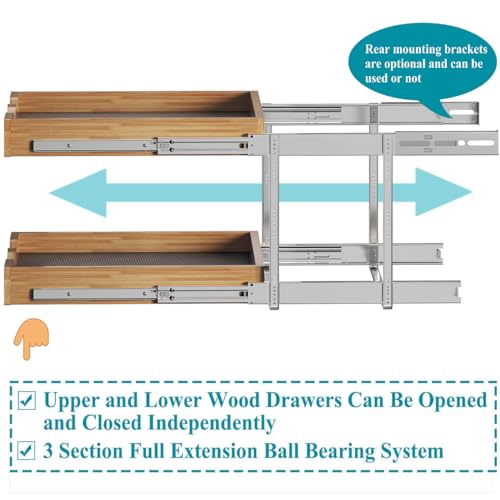 OCG 2 Tier Pull Out Drawers For Cabinets, Double Tier Slide out Wood Cabinet Organizer, Pull Out Shelves for Base Cabinet Organization in Kitchen, Pantry, Bathroom - Image 4