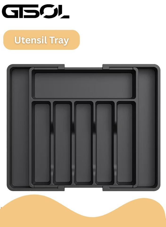 GTSOL Large Capacity Expandable Silverware Drawer Organizer – BPA-Free Utensil Tray with Adjustable Compartments – Cutlery Holder for Spoons, Forks, Knives – Sleek Black Design  - Image 1