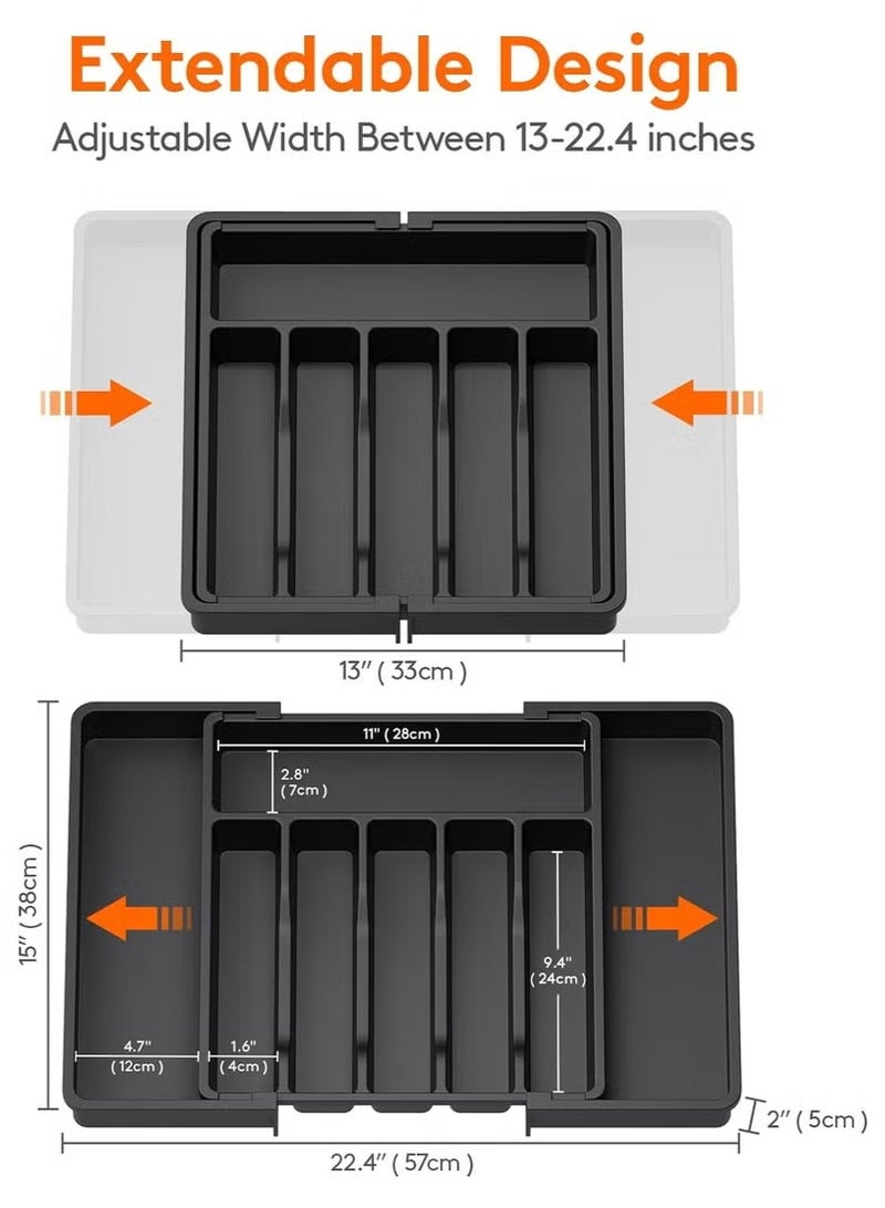 GTSOL Large Capacity Expandable Silverware Drawer Organizer – BPA-Free Utensil Tray with Adjustable Compartments – Cutlery Holder for Spoons, Forks, Knives – Sleek Black Design  - Image 5