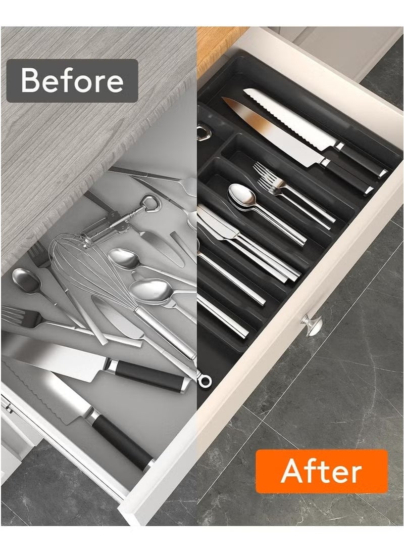 GTSOL Large Capacity Expandable Silverware Drawer Organizer – BPA-Free Utensil Tray with Adjustable Compartments – Cutlery Holder for Spoons, Forks, Knives – Sleek Black Design  - Image 4