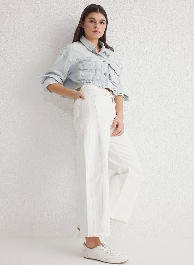 trendyol White Stitch Detail High Waist Barrel Baggy Jeans  - Image 2