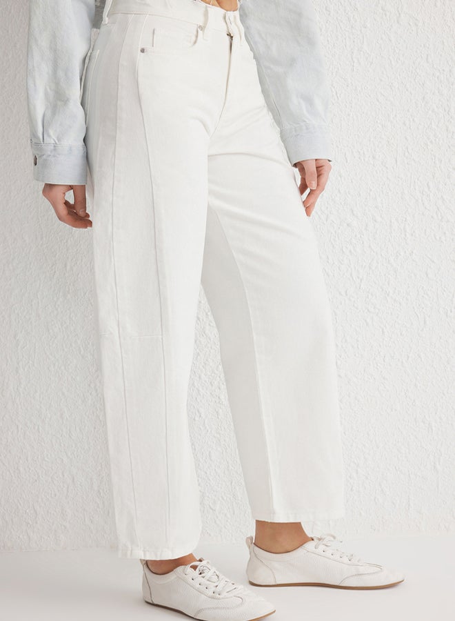 trendyol White Stitch Detail High Waist Barrel Baggy Jeans  - Image 3