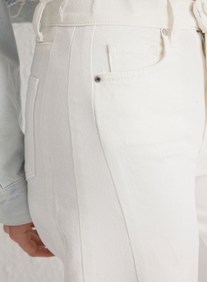 trendyol White Stitch Detail High Waist Barrel Baggy Jeans  - Image 4