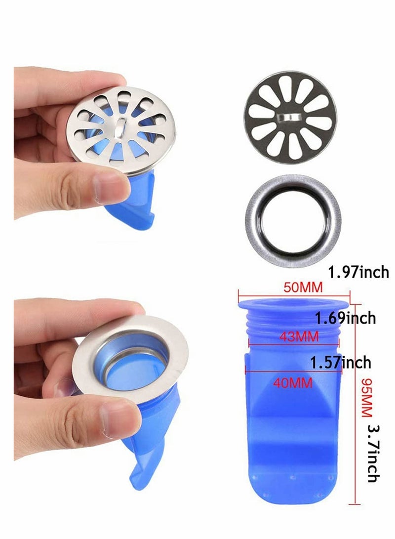 KASTWAVE Drain Backflow Preventer, 2 Pcs Floor Drain Strainer Mesh Drain Cover, Round Lid Silicone Core Toilet Anti-odor Taste Inner Core Sealing Ring（Silicone & Stainless Steel)  - Image 2