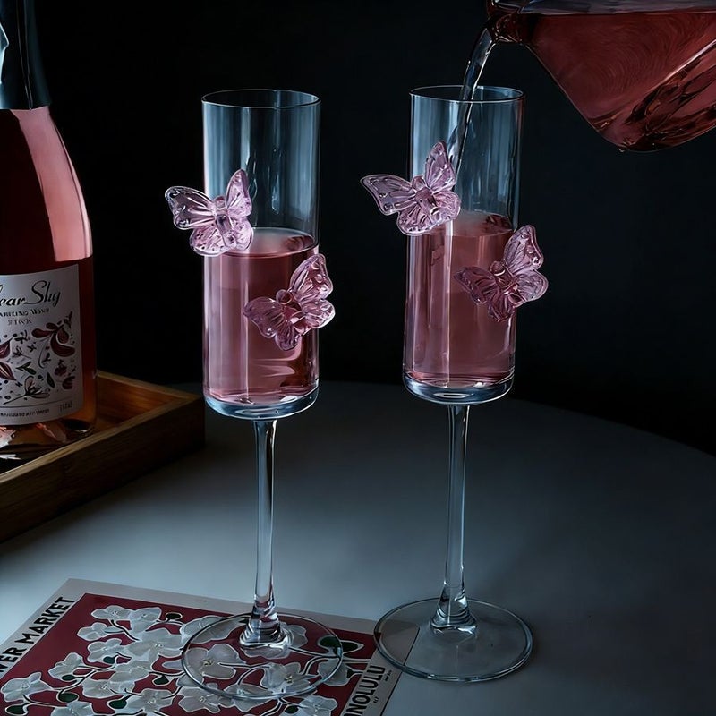 4 Pcs High Borosilicate Glass Champagne Glasses Pink Butterfly Goblet Wine Glasses Ideal For Tasting Champagne And White Wine Perfect For Home Parties Festivals Weddings Celebrations And Bars - Image 4