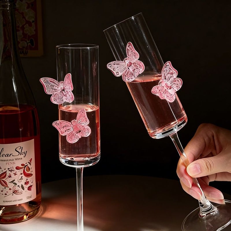 4 Pcs High Borosilicate Glass Champagne Glasses Pink Butterfly Goblet Wine Glasses Ideal For Tasting Champagne And White Wine Perfect For Home Parties Festivals Weddings Celebrations And Bars - Image 5