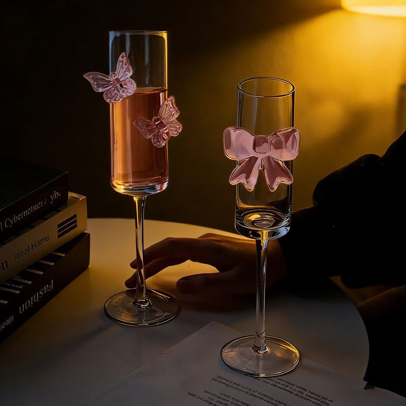 4 Pcs High Borosilicate Glass Champagne Glasses Pink Butterfly Goblet Wine Glasses Ideal For Tasting Champagne And White Wine Perfect For Home Parties Festivals Weddings Celebrations And Bars - Image 2